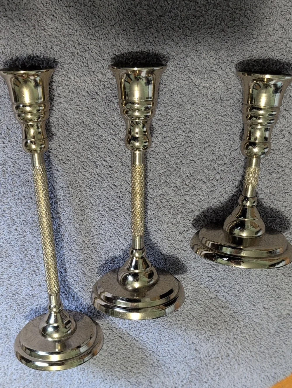 Gold Finish Taper Candlestick Holders - Set of 3